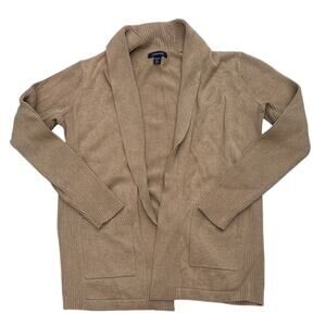 Lands’ End Cotton Cardigan Sweater XS Petite Beige Open Front